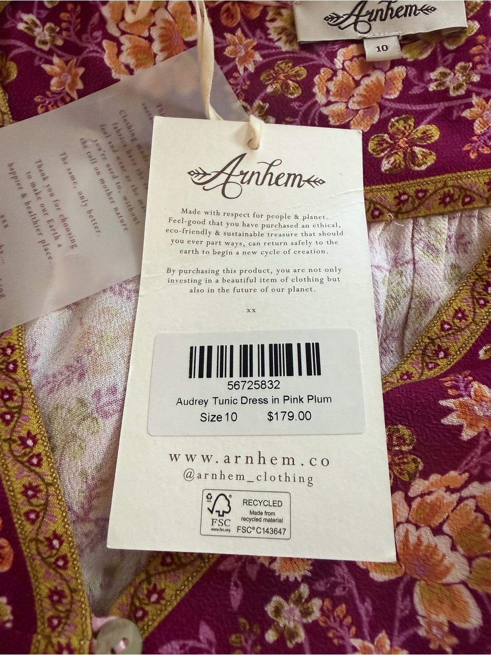 Arnhem Pink and Burgundy Floral Boho Tunic Dress - Picture 10 of 11